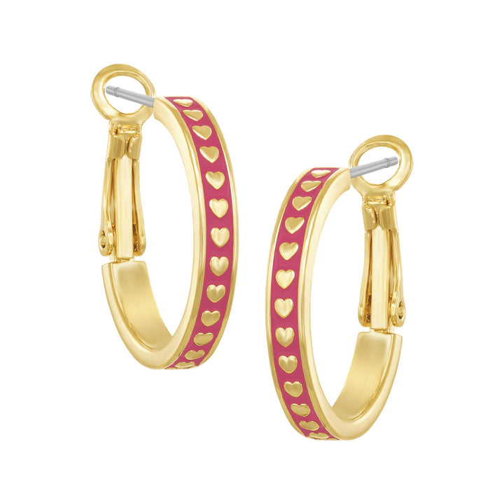 earring huggie gold hearts on enamel