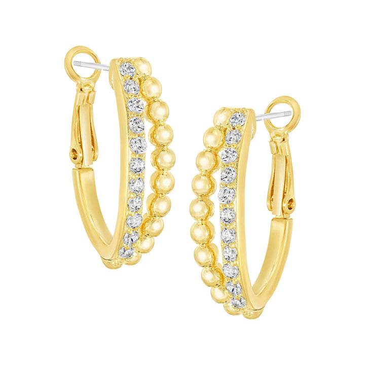 earring huggie split cz & gold ball