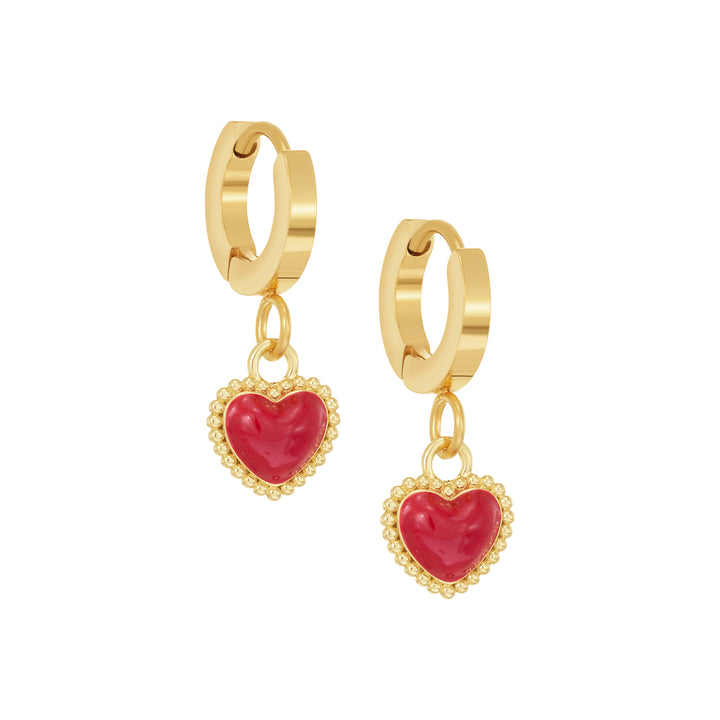 earring plain loop enamel puffed heart