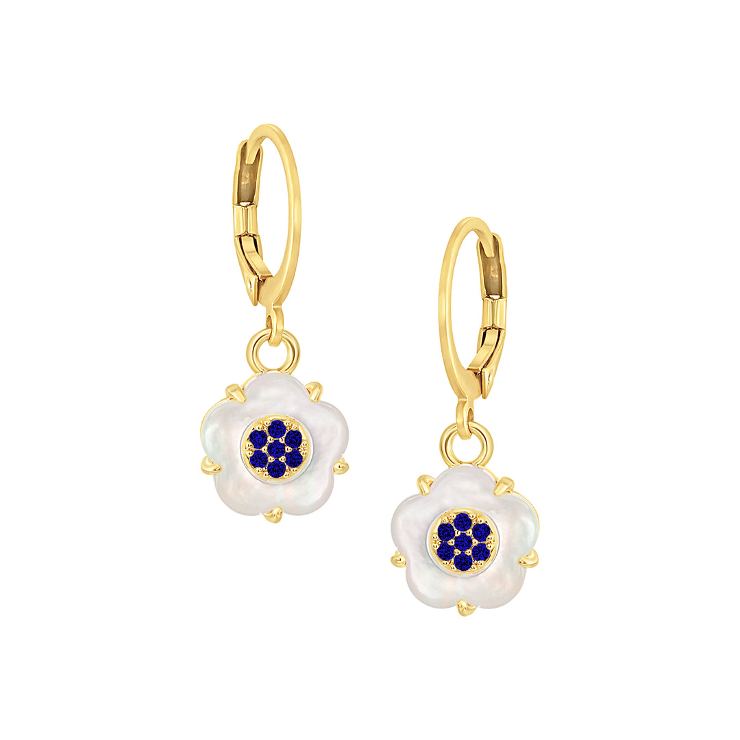 earring ball top sm cz filled mop flower