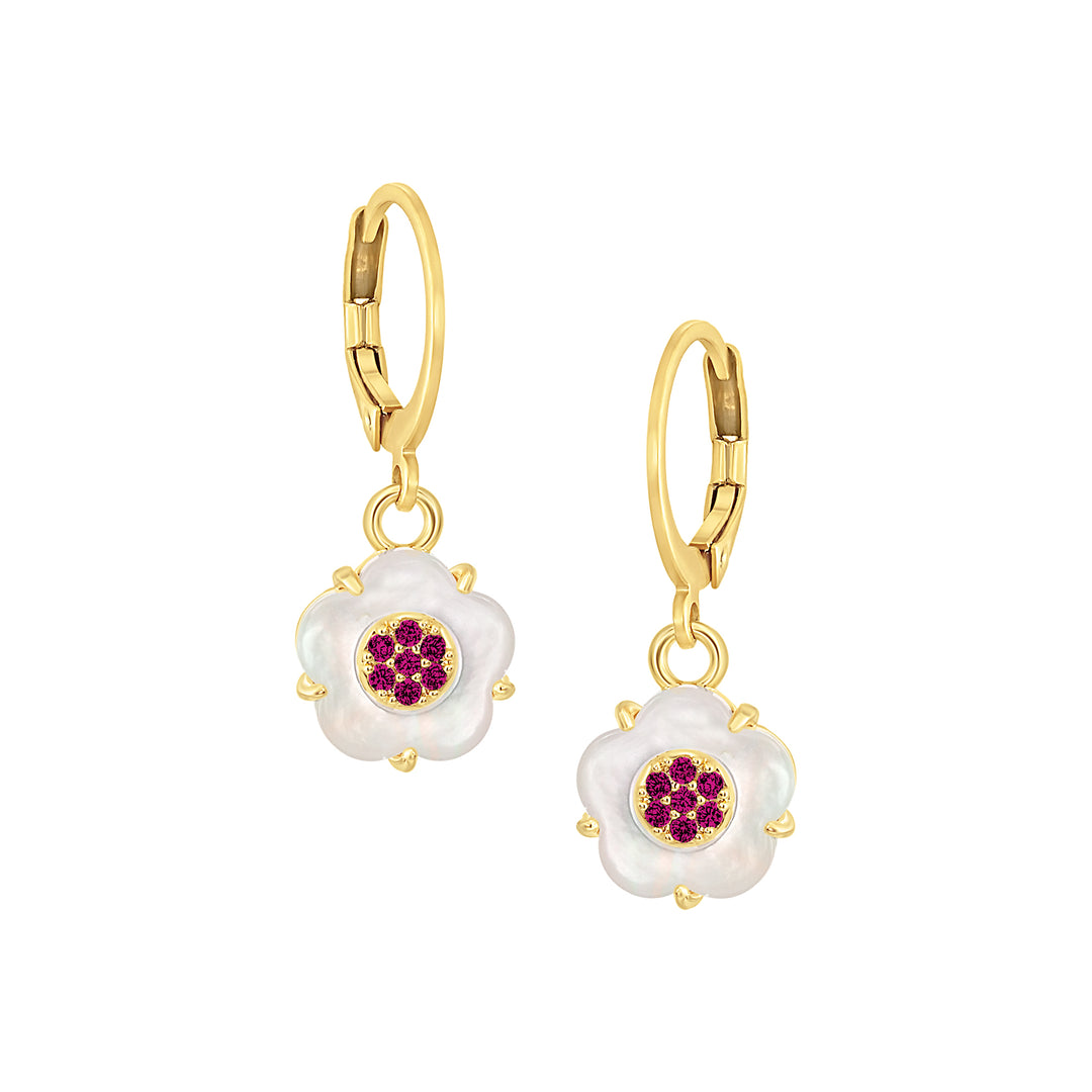 earring ball top sm cz filled mop flower