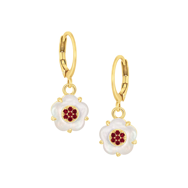 earring ball top sm cz filled mop flower