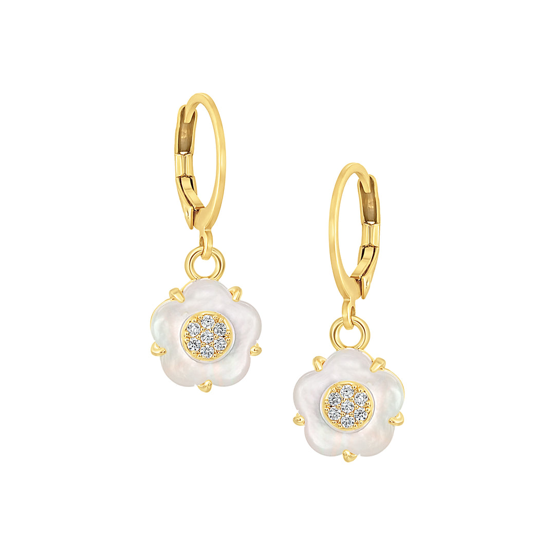 earring ball top sm cz filled mop flower