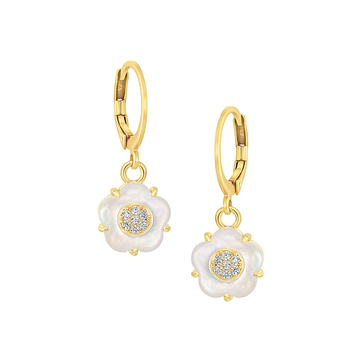 earring ball top sm cz filled mop flower