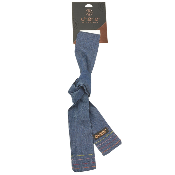hair tie denim multi stitching