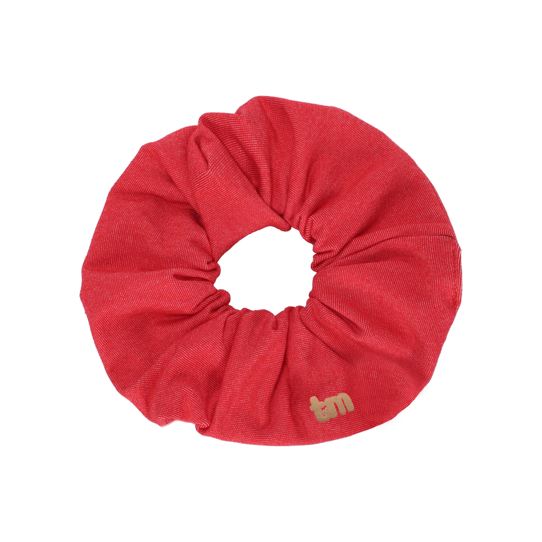 pony scrunchie denim luggage logo