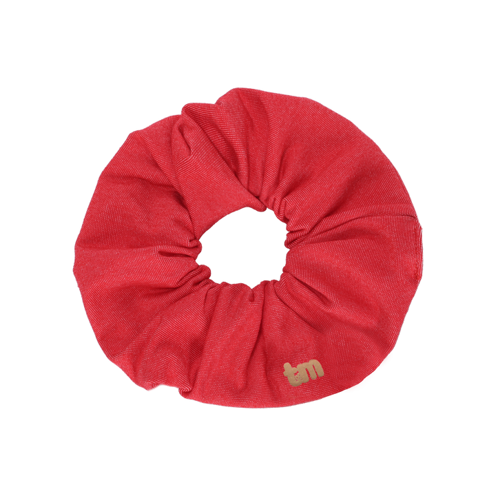 pony scrunchie denim luggage logo