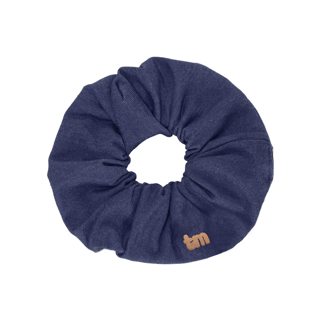 pony scrunchie denim luggage logo