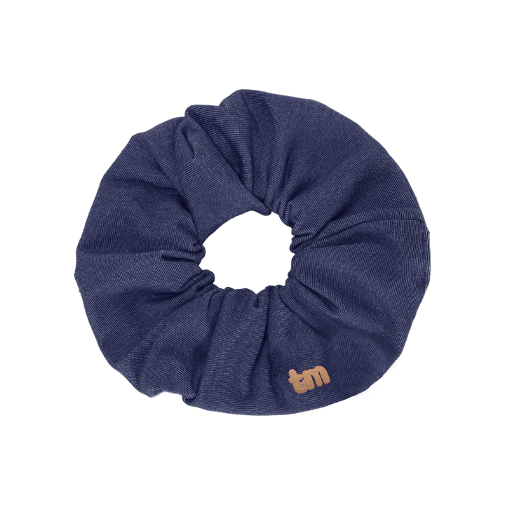 pony scrunchie denim luggage logo