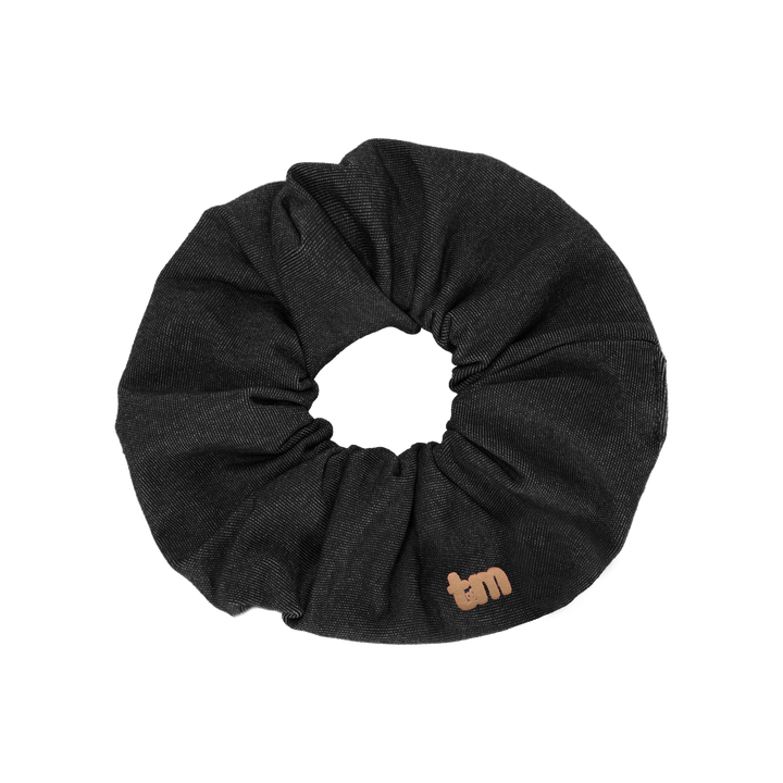 pony scrunchie denim luggage logo