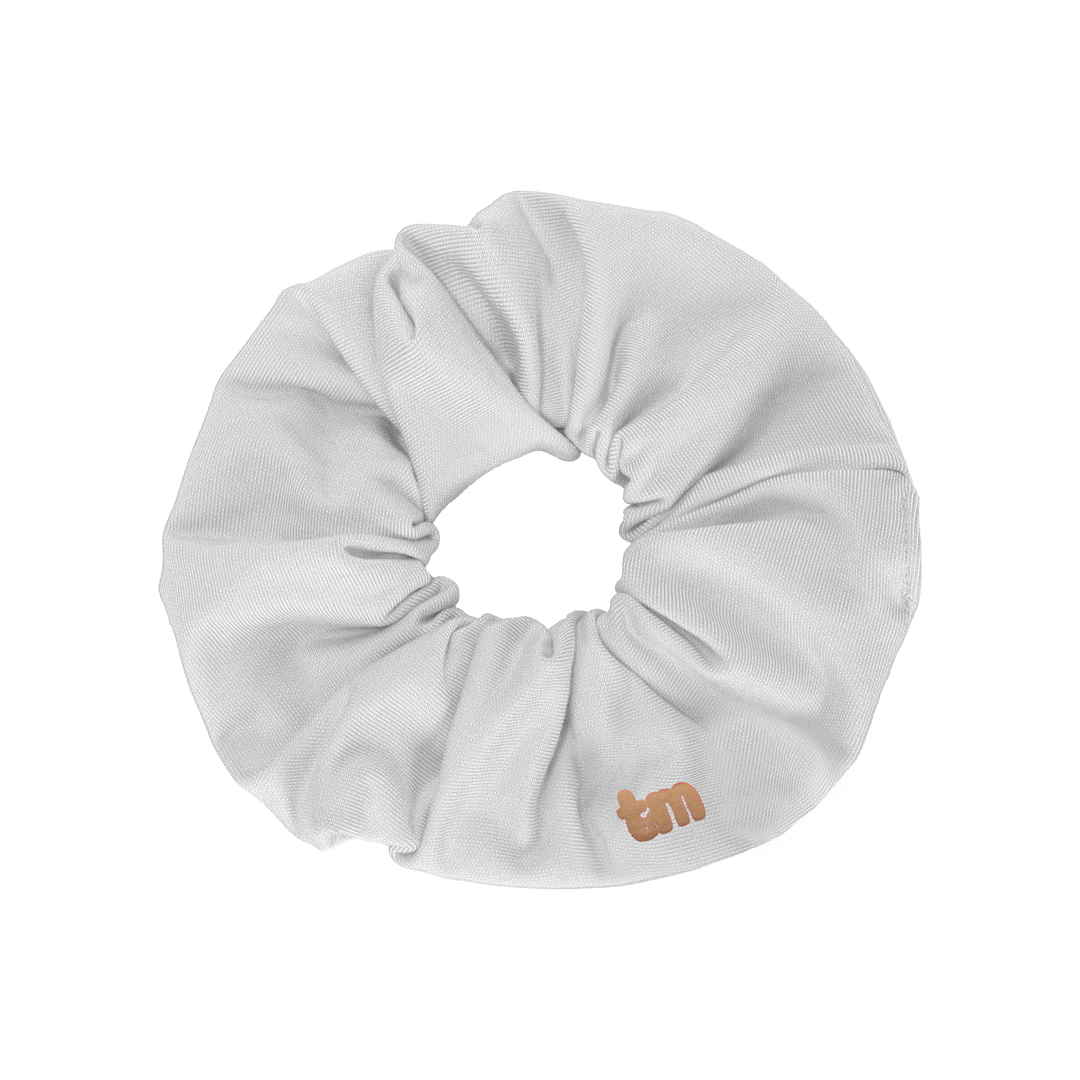 pony scrunchie denim luggage logo