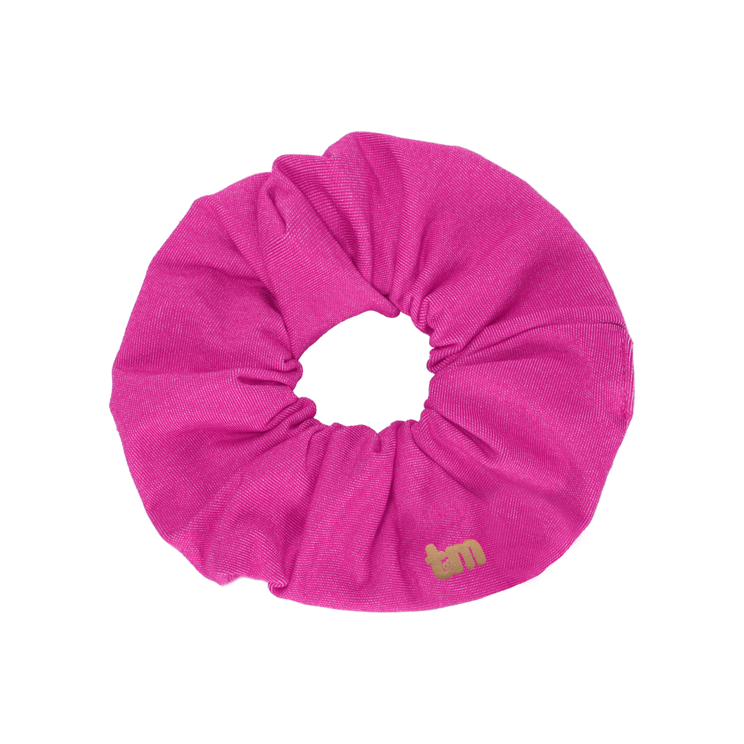 pony scrunchie denim luggage logo