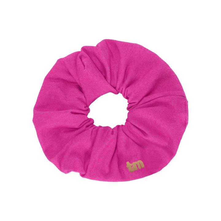 pony scrunchie denim luggage logo