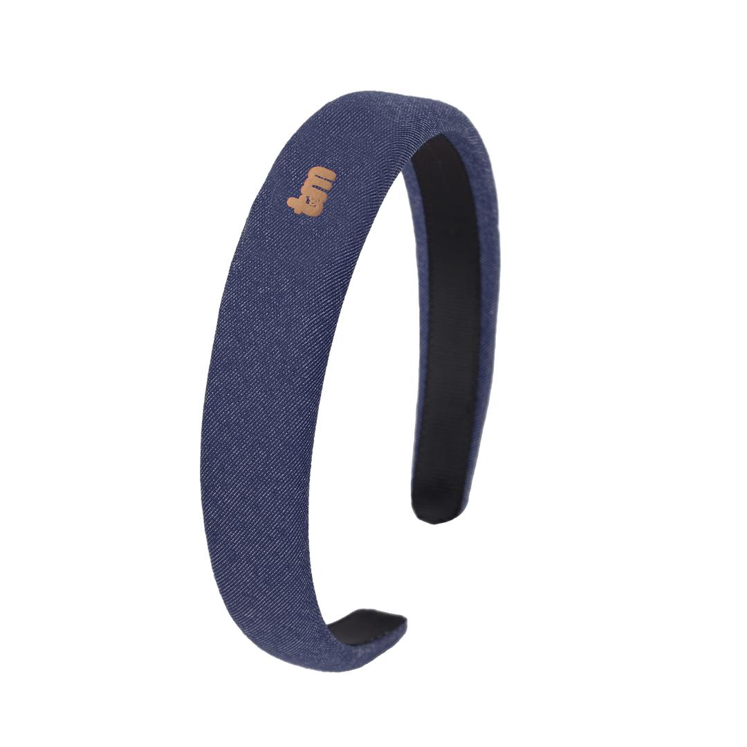headband hard denim luggage logo