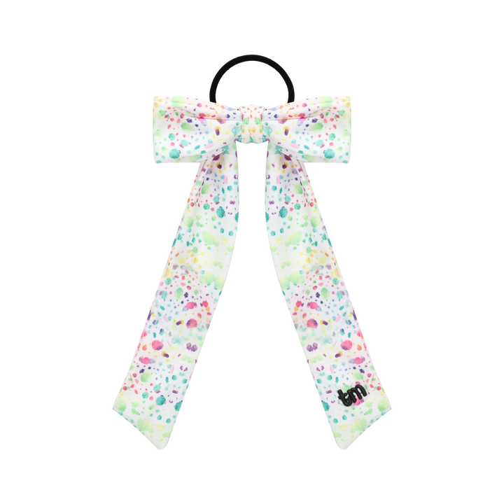 pony long tail sewn onto heart and splatter printed bow