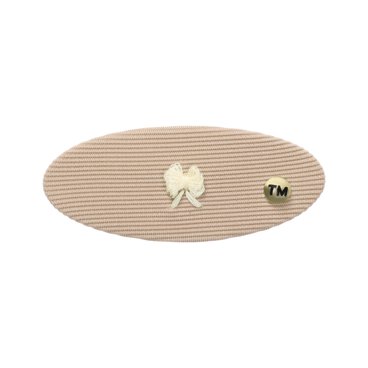 clip oval barrette embroidery knit bow