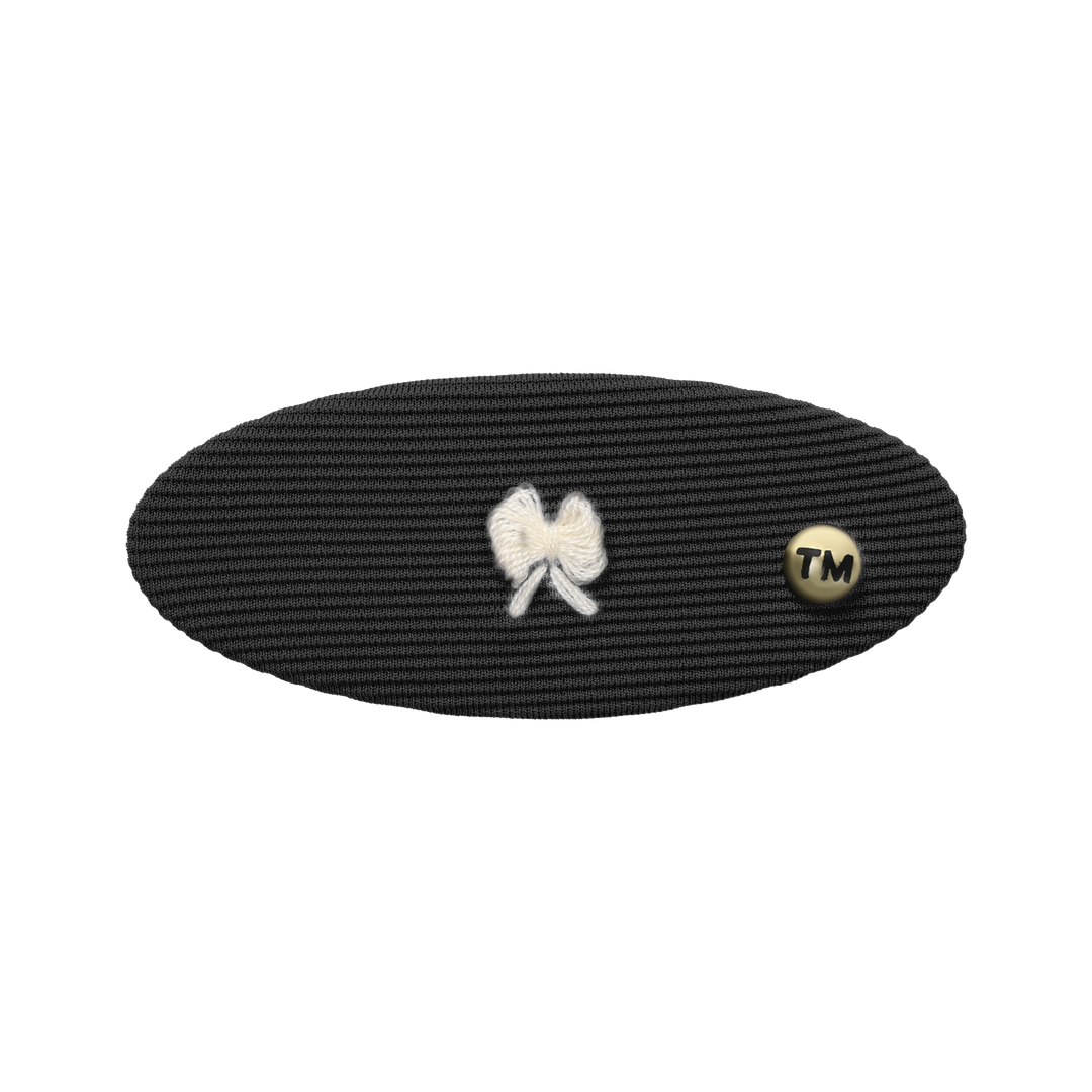 clip oval barrette embroidery knit bow
