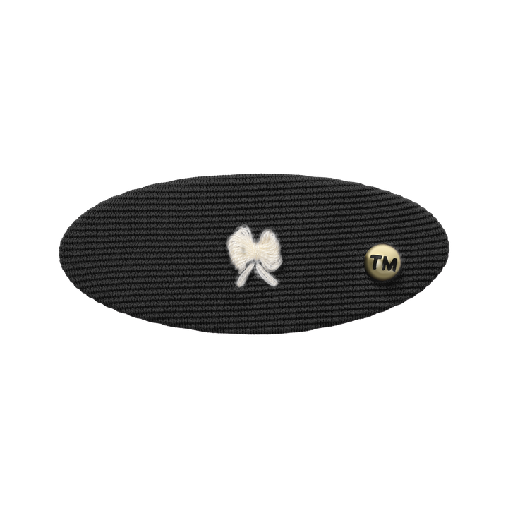 clip oval barrette embroidery knit bow
