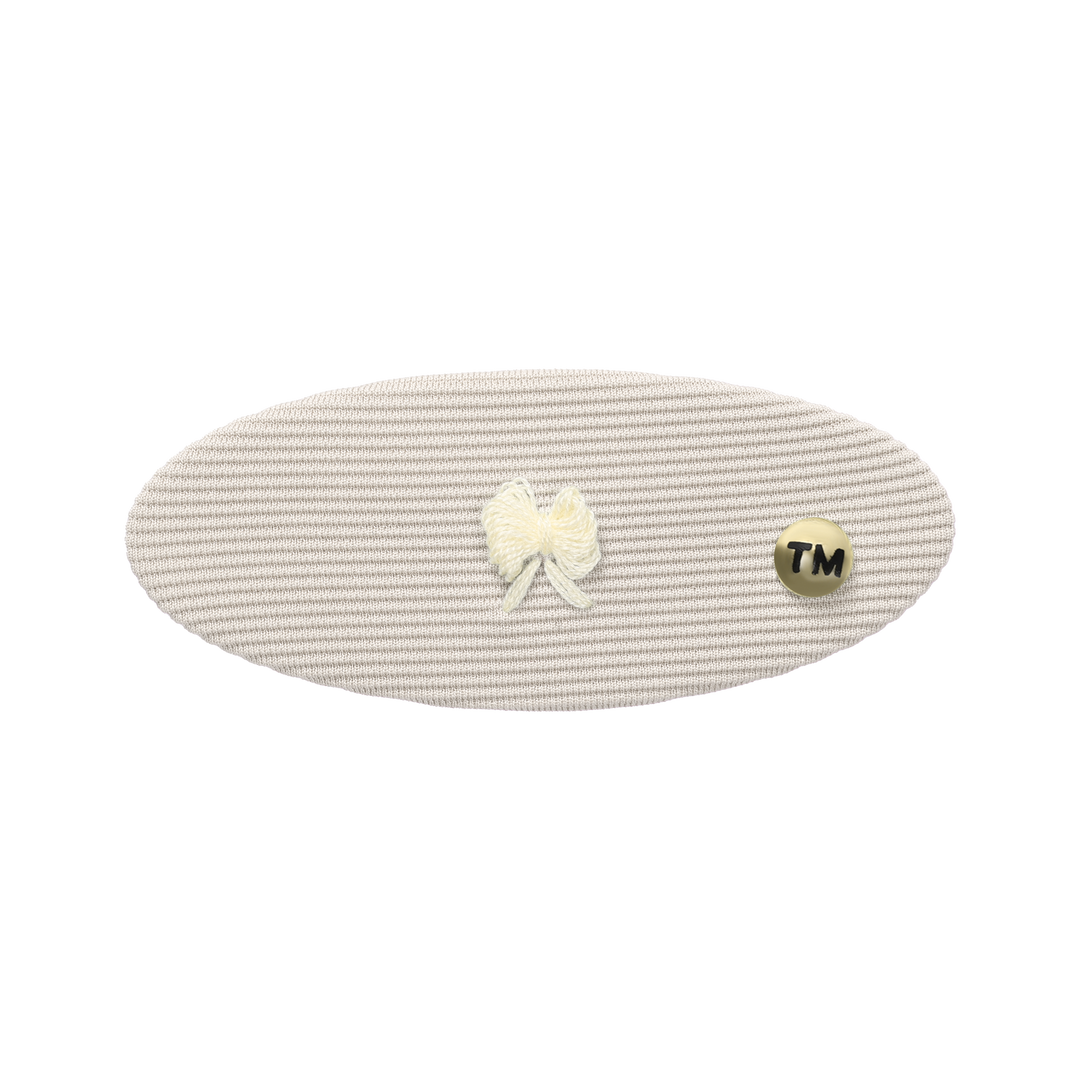 clip oval barrette embroidery knit bow
