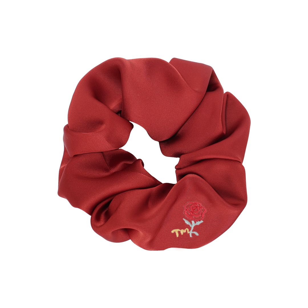 pony scrunchie satin with rose embroidery