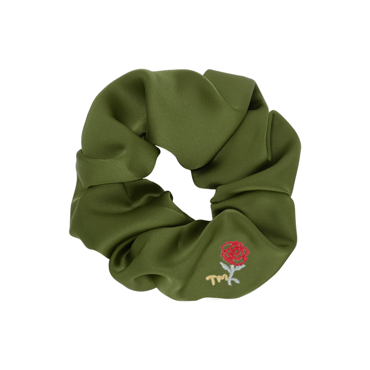 pony scrunchie satin with rose embroidery