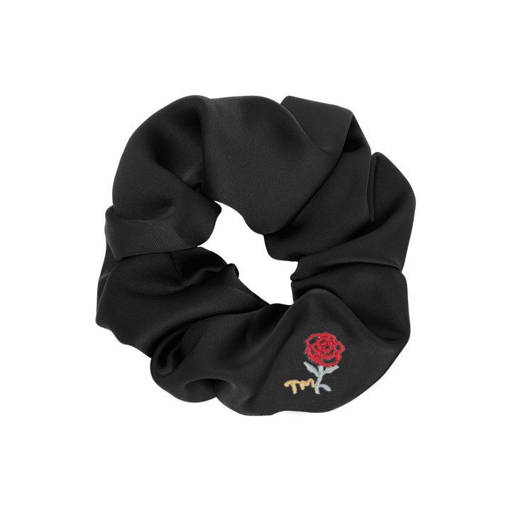 pony scrunchie satin with rose embroidery