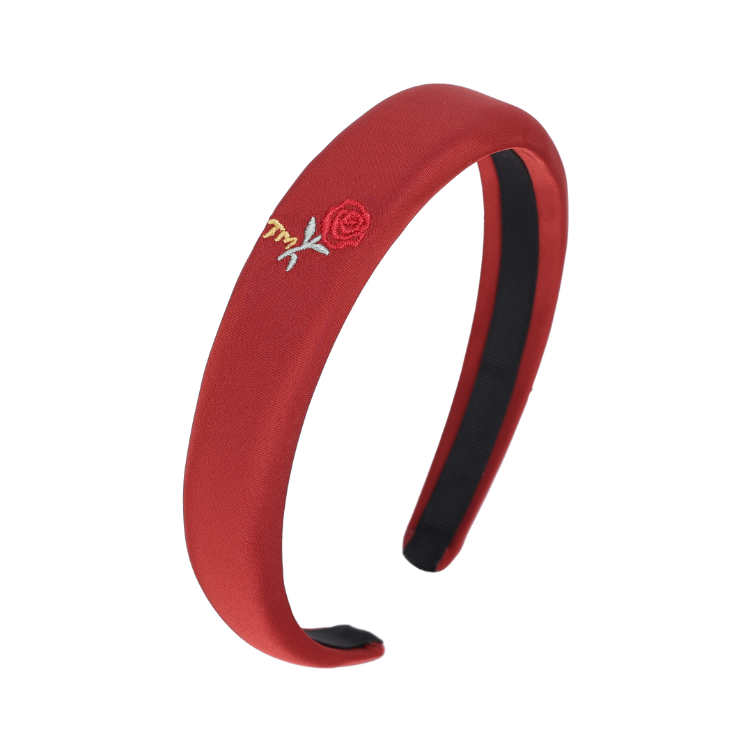 headband hard satin with rose embroidery