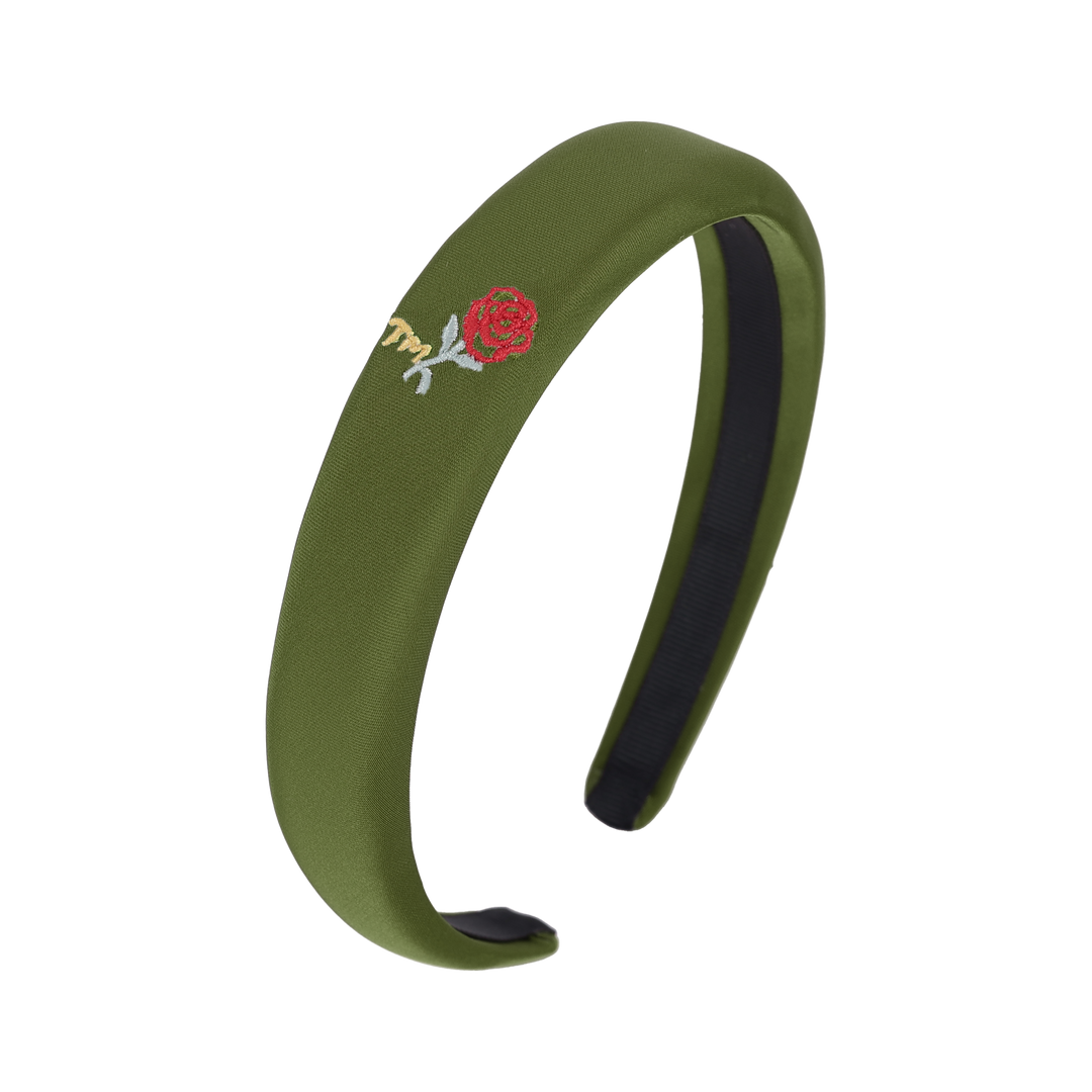 headband hard satin with rose embroidery