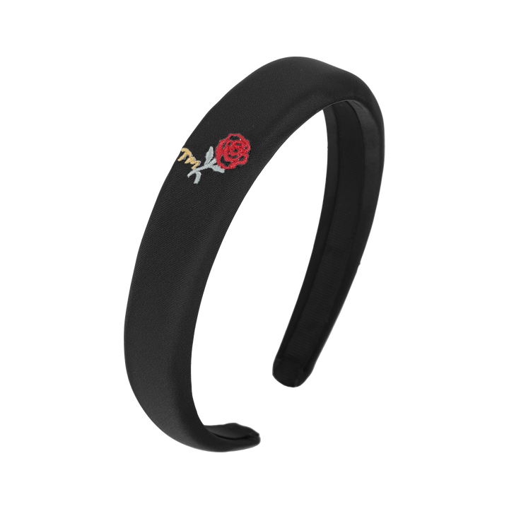 headband hard satin with rose embroidery