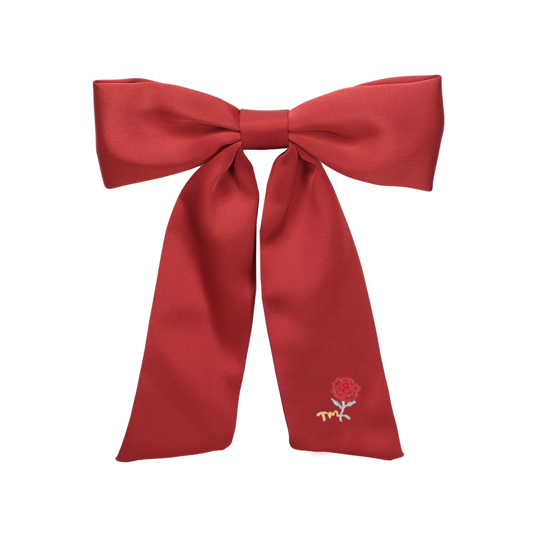 clip satin with rose embroidery bow