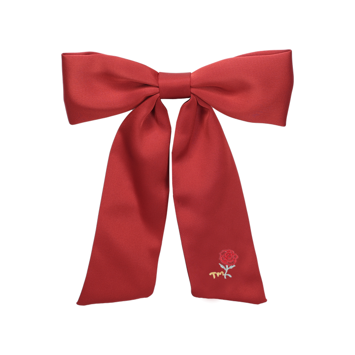 clip satin with rose embroidery bow