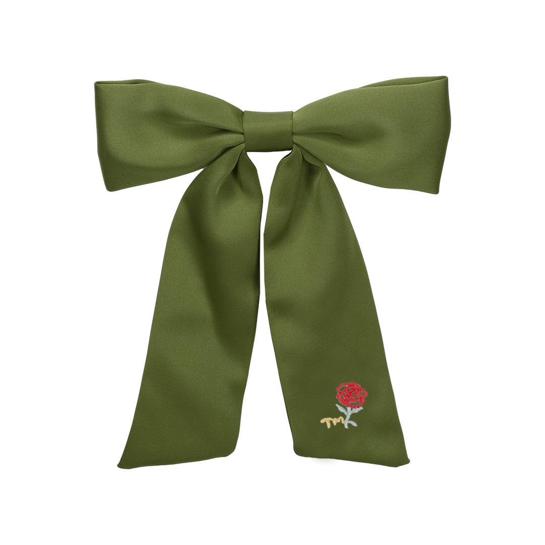 clip satin with rose embroidery bow