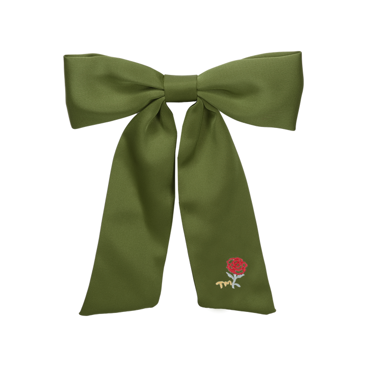 clip satin with rose embroidery bow