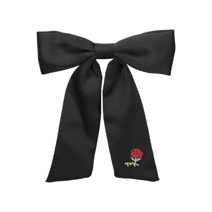 clip satin with rose embroidery bow