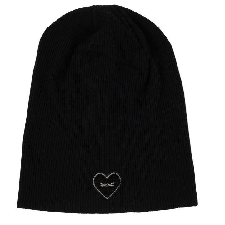 beanie ribbed gunmetal heart