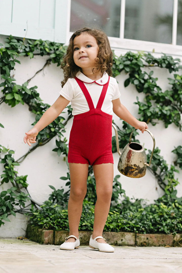 leggings ribbed knit scallop suspender shorts