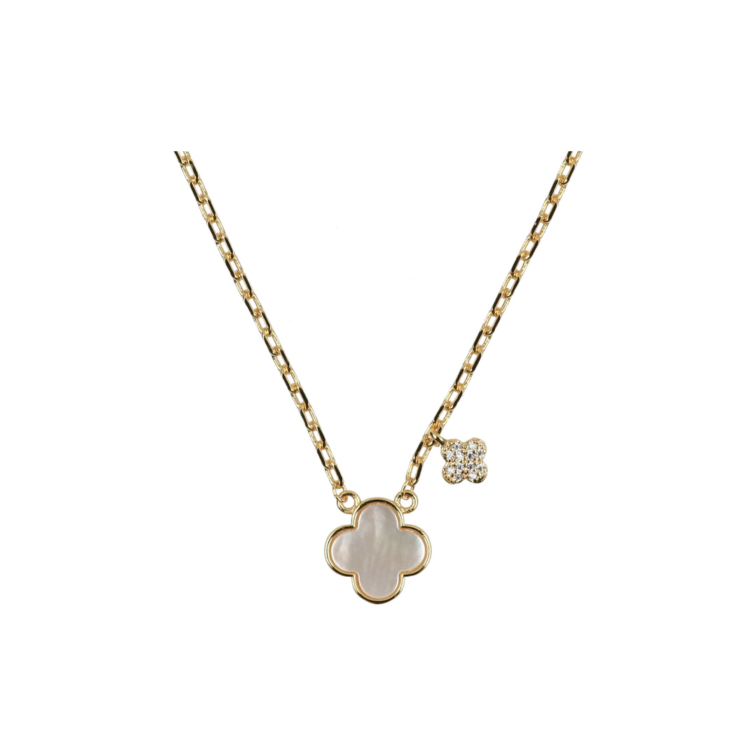 necklace mother of pearl clover with cz charm