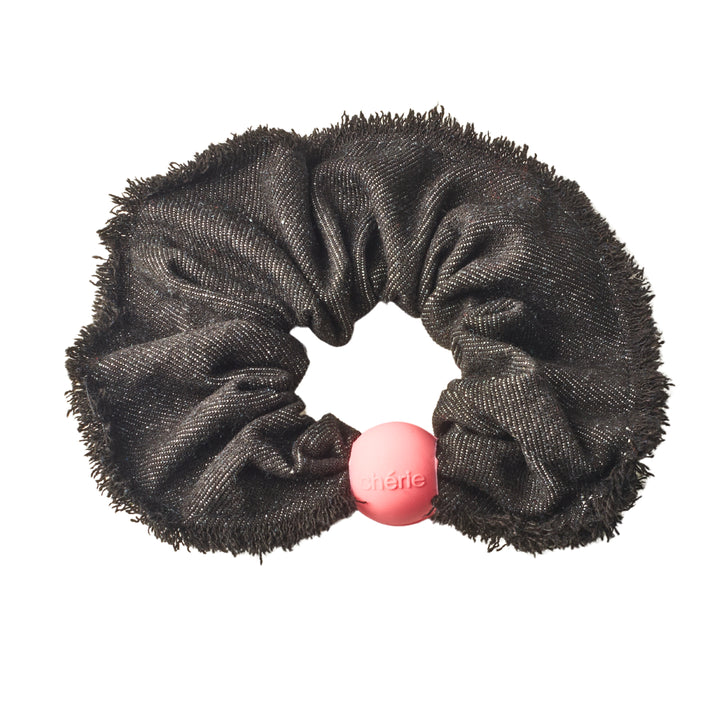 pony scrunchie denim fringe logo ball oversized