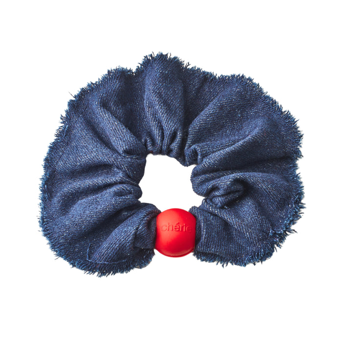 pony scrunchie denim fringe logo ball oversized