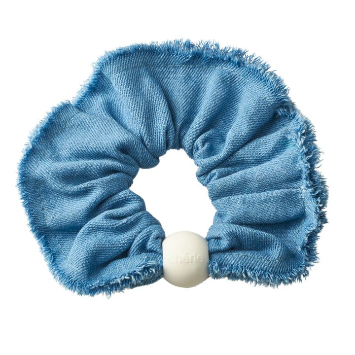 pony scrunchie denim fringe logo ball oversized