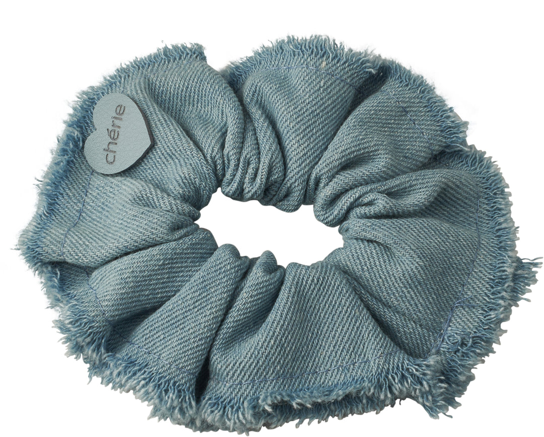 pony scrunchie denim fringe heart