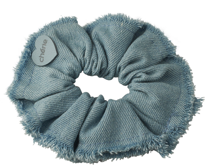 pony scrunchie denim fringe heart