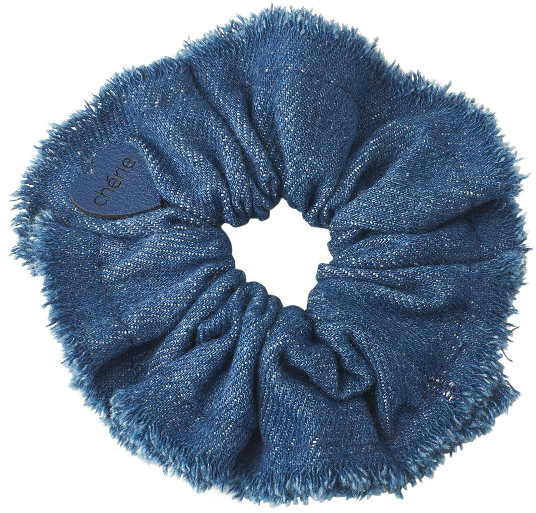 pony scrunchie denim fringe heart
