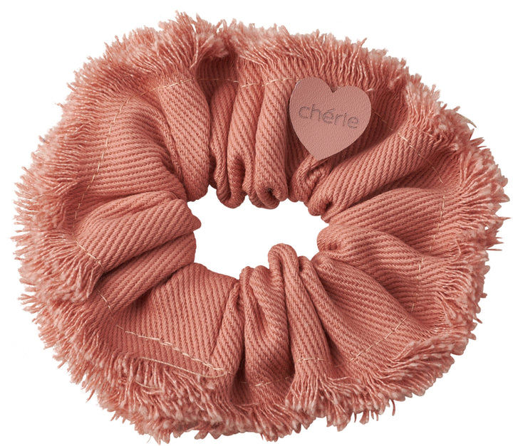 pony scrunchie denim fringe heart
