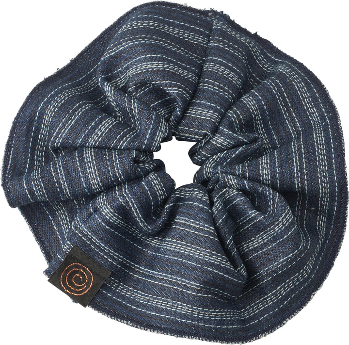 pony scrunchie denim print