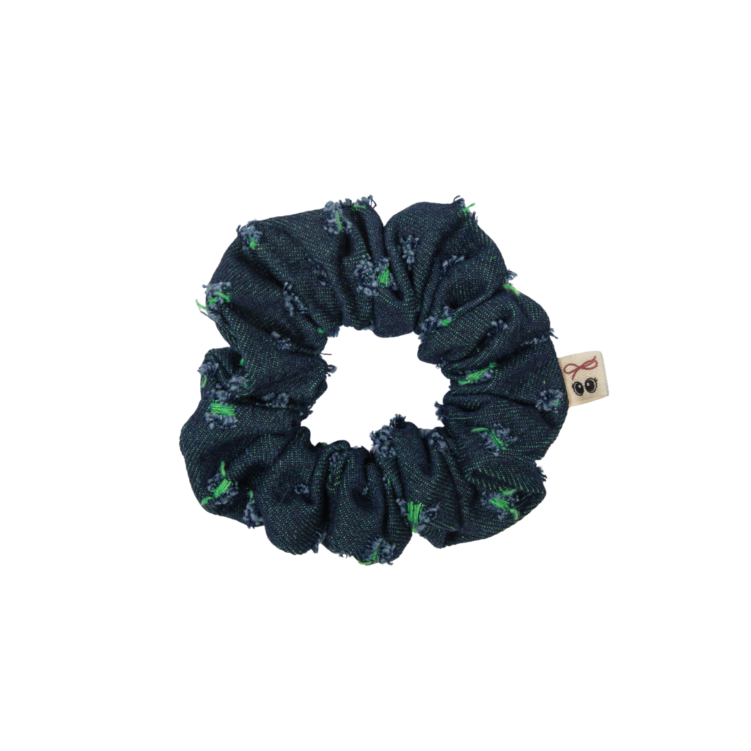 pony scrunchie fray denim