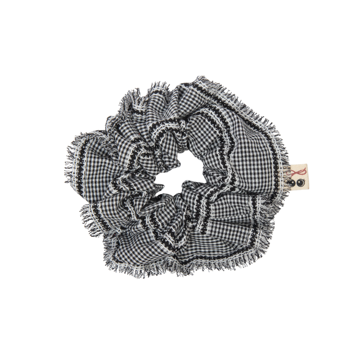 pony scrunchie pin stripe and gingham with edge