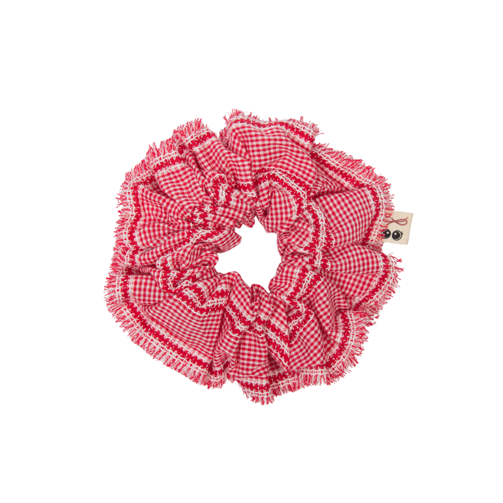 pony scrunchie pin stripe and gingham with edge