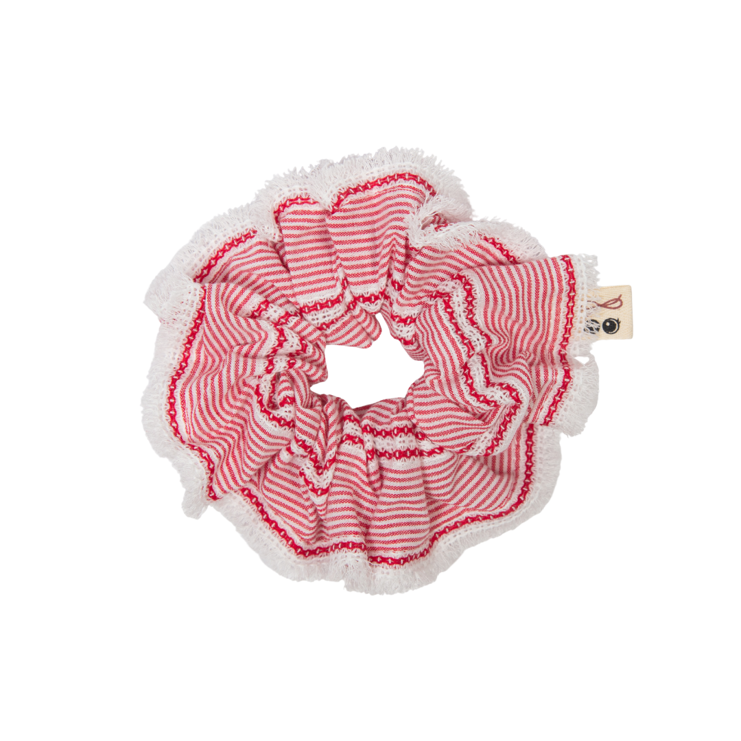 pony scrunchie pin stripe and gingham with edge