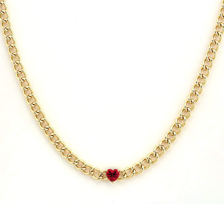 necklace curb chain w heart stone